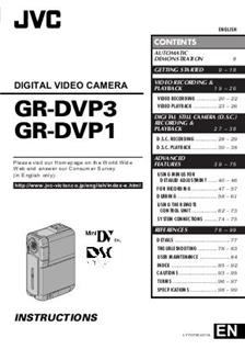 JVC GR DVP 3 manual. Camera Instructions.